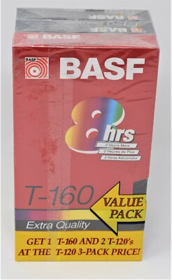 BASF Blank VHS 3-pack multipack, 1 EQ T-160, 2 EQ T-120 multipack, New Sealed