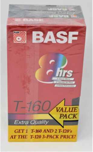 BASF Blank VHS 3-pack multipack, 1 EQ T-160, 2 EQ T-120 multipack, New Sealed - Foto 1 di 4