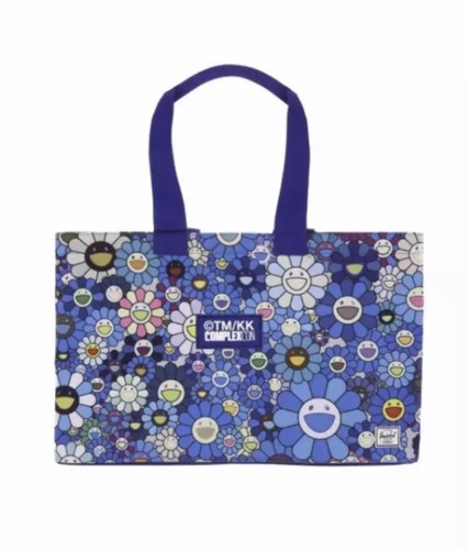 2017 COMPLEXCON EXCLUSIVE TAKASHI MURAKAMI HERSCHEL BLUE FLOWER XL TOTE BAG - Picture 2 of 8