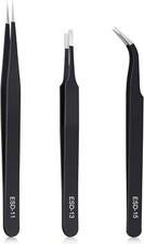 3PCS Precision Tweezers Set, Upgraded Anti-Static Stainless Steel of Tweezers, f