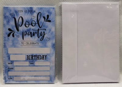 Pool Party Birthday Invitations 18 Blue Invite Cards with Envelopes 4''x6''