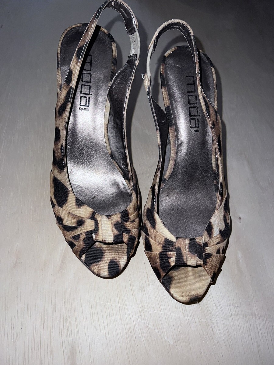 Escarpins Moda Spana Talons Hauts Peep Toe Imprimé Animal - Taille 8.5 US, Neufs Sans Boîte