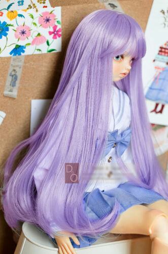 Parrucca lunga 1/6 6-7 15-17 cm bambola anno chiaro capelli viola fibbia punte strato stracciato V2 - Foto 1 di 2