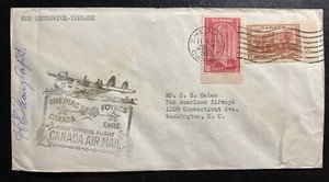 1939 Shediac Canada First Flight Airmail Cover To Dublin Ireland Pilot Signed