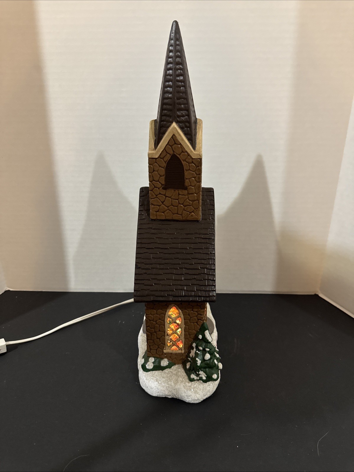 VTG Byron Molds Christmas  Ceramic Light up Church Stained Glass & Steeple 16” H