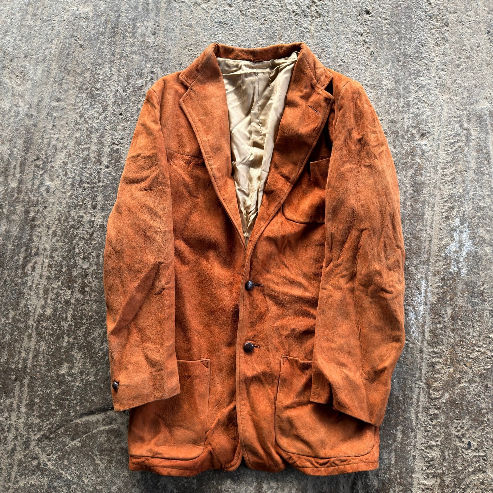 Vintage 60S 70S Suede Leather Coat Jacket Penney's Brown Liner Fits Medium