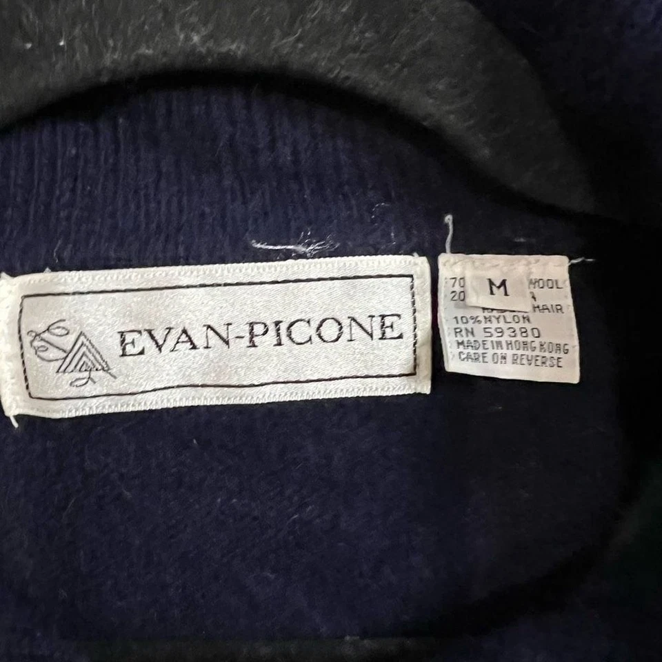 Vintage Sweater Womens M Blue Green Argyle Lambs Wool Angora Short Sleeve Collar - Image 3 of 4