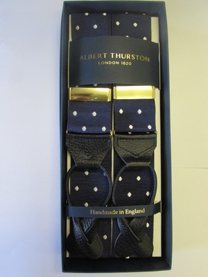 ALBERT THURSTON NAVY WITH WHITE SPOT LEATHER END BRACES