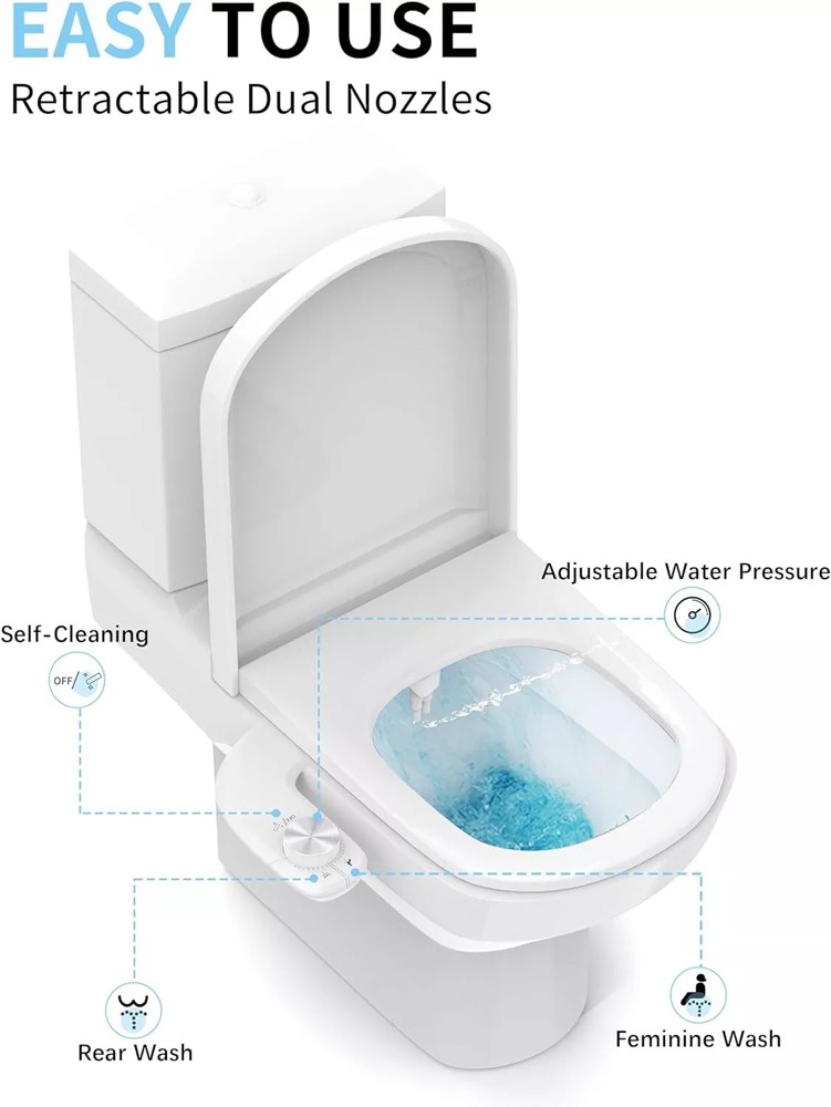 Bidet Fresh Water Spray Kit Non Electric Toilet Seat Attachment Dual Nozzle Cold