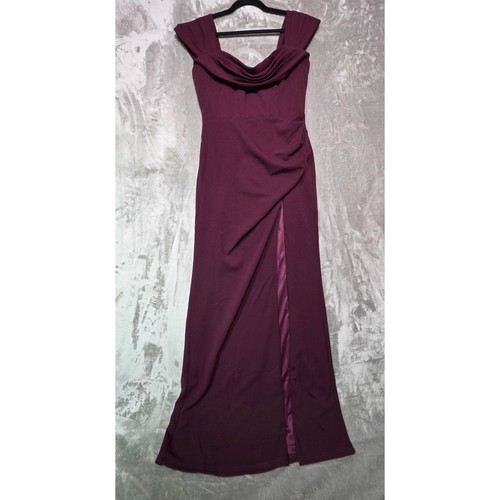 Showpo Marcel Maxi Dress Wine Purple Off Shoulder Corset High Split Size 8 NEW