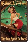 Vintage Billiards Lady Metal Sign Billiard and Pool Tin Signage, 12 x 8 Inch