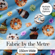 Cute Halloween Spooky Donut Cupcakes Tre Fabric Material Craft Sewing Textile UK