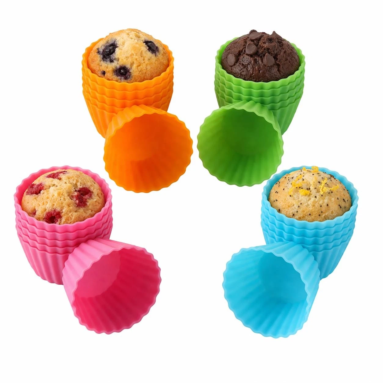 Silicone Mini Cupcake Liners 24 Pack - Reusable Non-Stick Muffin Cups - BPA-B...