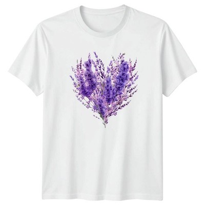 Lavendel Blumen Herzform Herren T-Shirt Damen Tee Grafik Unisex Top