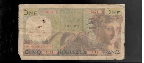 Algeria, 1959, 5 Nouveaux Francs, P-118, VG-aFine!
