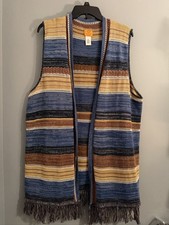 Ruby Rd. Women's 2X Striped Fringe Vest Open Front Sleeveless Top