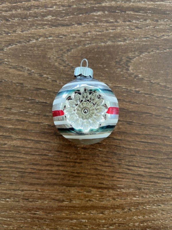 Vintage ShinyBrite Double Indented-Striped-Mercury Glass Ornament 2.5 Inche