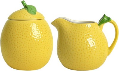 Ceramic Lemon Shape Creamer and Sugar Bowl Set, Cream Pitcher, Sugar Bowl with