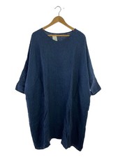 nest Robe Linen Dress Blue Loose Fit Half Sleeve Tunic Japan