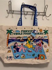 Whole Foods Market Fishwife Illustrated Canvas Tote Bag - Natural/Blue