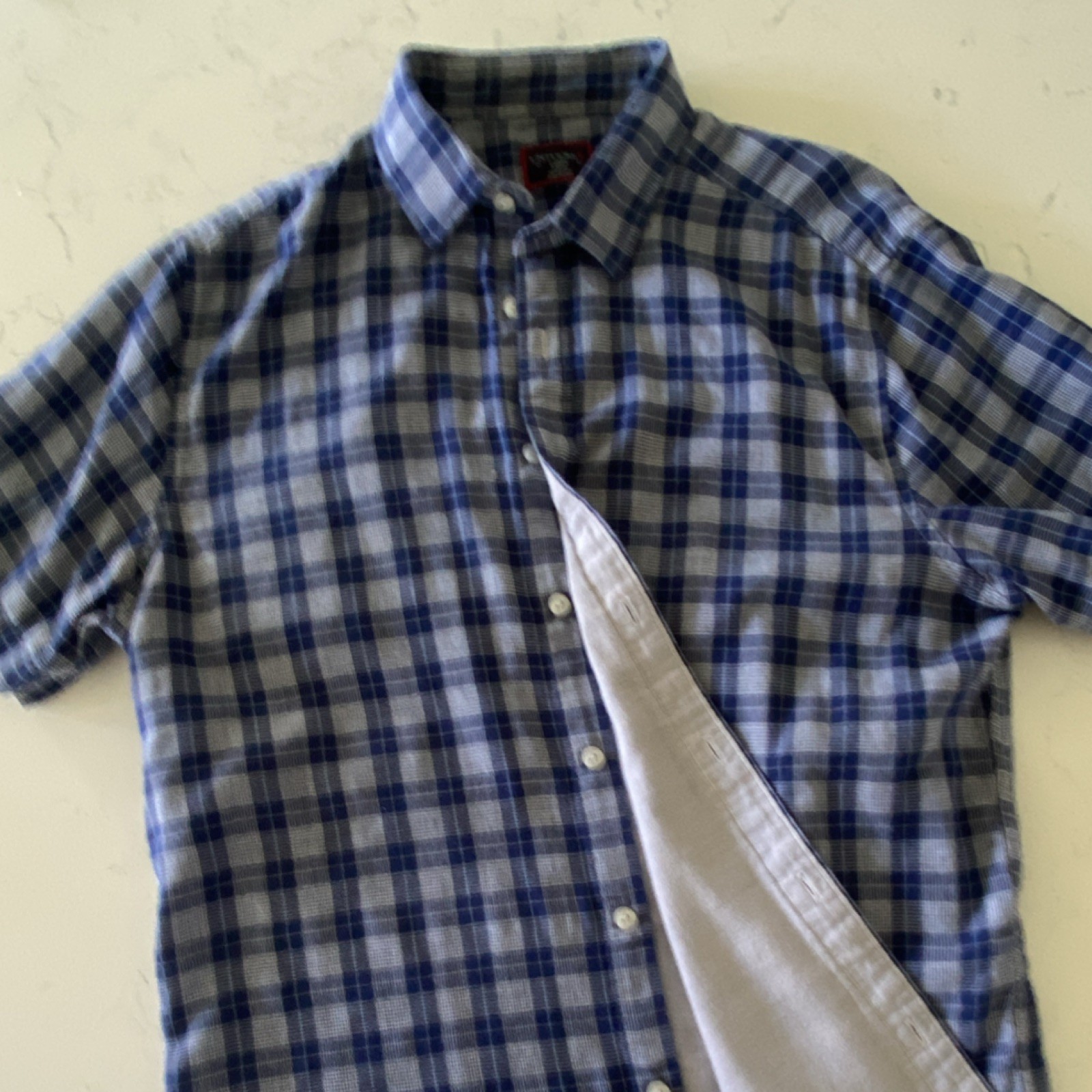 UNTUCKit Zuccardi Men's L Slim Fit Short Sleeve Button-Down Shirt Navy Plaid