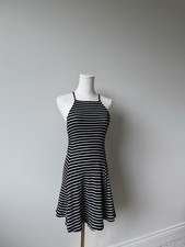 Forever 21 Black White Striped Ribbed Knit A-Line Tank Dress Sleeveless S
