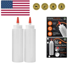 2-pack Plastic Squeeze Bottles for Sauces - 16oz Condiment Squeeze Bottles fo...