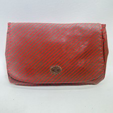 Vtg GUCCI Accessory Makeup Cosmetic Bag Pouch Red Gold Diagonal Stripe Hook Loop