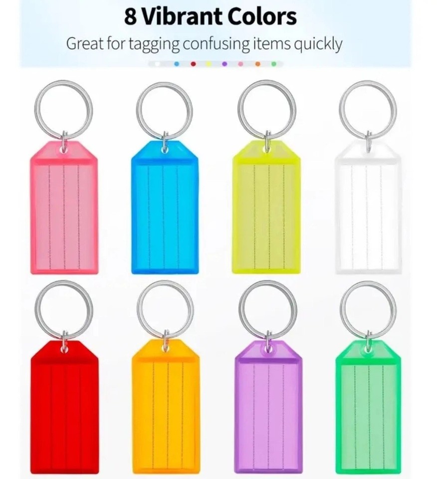 Plastic Key Click Tags Labels With Keyring Label Assorted 8-Colours Heavy Duty