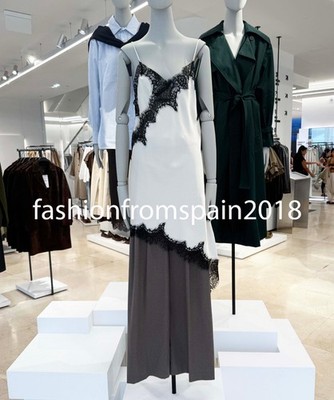 ZARA NEW WOMAN STRAPPY ZW COLL. ASYMMETRIC LACE DRESS ECRU BLACK