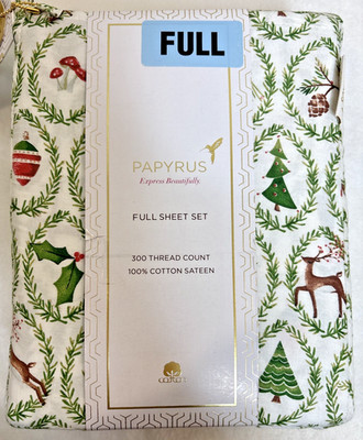 Papyrus 4 Pc. Christmas Full Sheet Set,  Santa Whimsy  Holiday 300 Thread Ct NEW