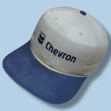 Vintage Chevron Oil Gas Snapback Hat Blue Tan Workwear Cap