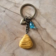 Handmade Neapolitan Fimo Sfogliatella Keychain - Handcrafted, Gold