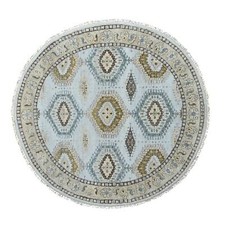 6'x6' Gray Zoroastrian 100% Wool Village Inspired Hand Knotted Round Rug R84922