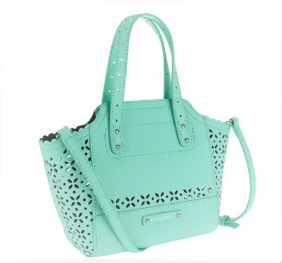 B. Makowsky Perforated Saffiano Mini Tessa Leather Tote, (Mint Green)