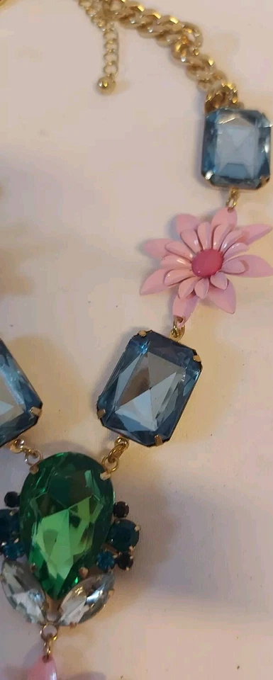 Kristall Halskette Strasssteine Blüten Collier Necklace Neu Ungetragen - Bild 3 von 4