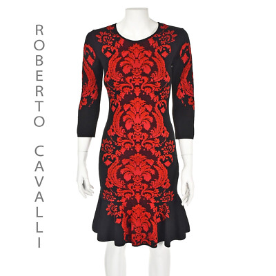ROBERTO CAVALLI Red and Black Knit Dress with Flounce SIZE IT40 US 2/4 XS/S