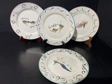 Rosanna Fashion Shoe Motif 8" Dessert Plates White Multi-color Trim Lot of 4