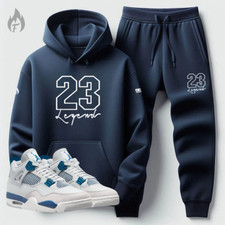 Men's Navy Blue 23 Legend Hoodie Joggers Set Streetwear Tracksuit Match Jordan 4