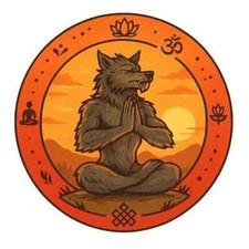Meditierender Werwolf Sticker rund Yoga Aufkleber Meditation Wolf Kunst 18 cm