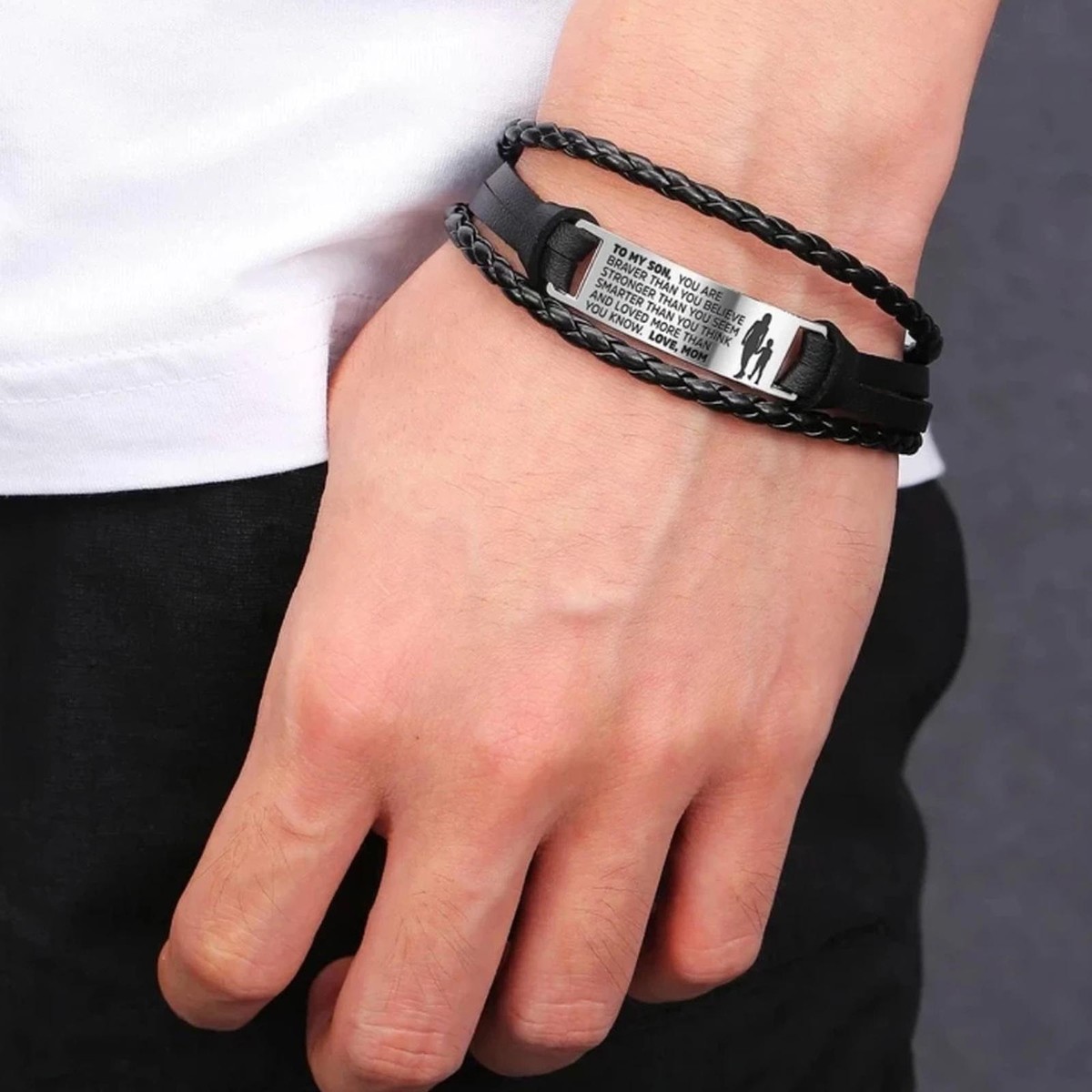 To My Son Bracelet Bangle Mens Braided Leather From Love Mom Jewelry Gift