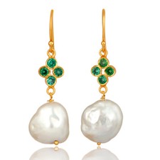 Multi Color Zircon Pearl 18K Gold Plated 925 Sterling Silver Earrings Jewelry