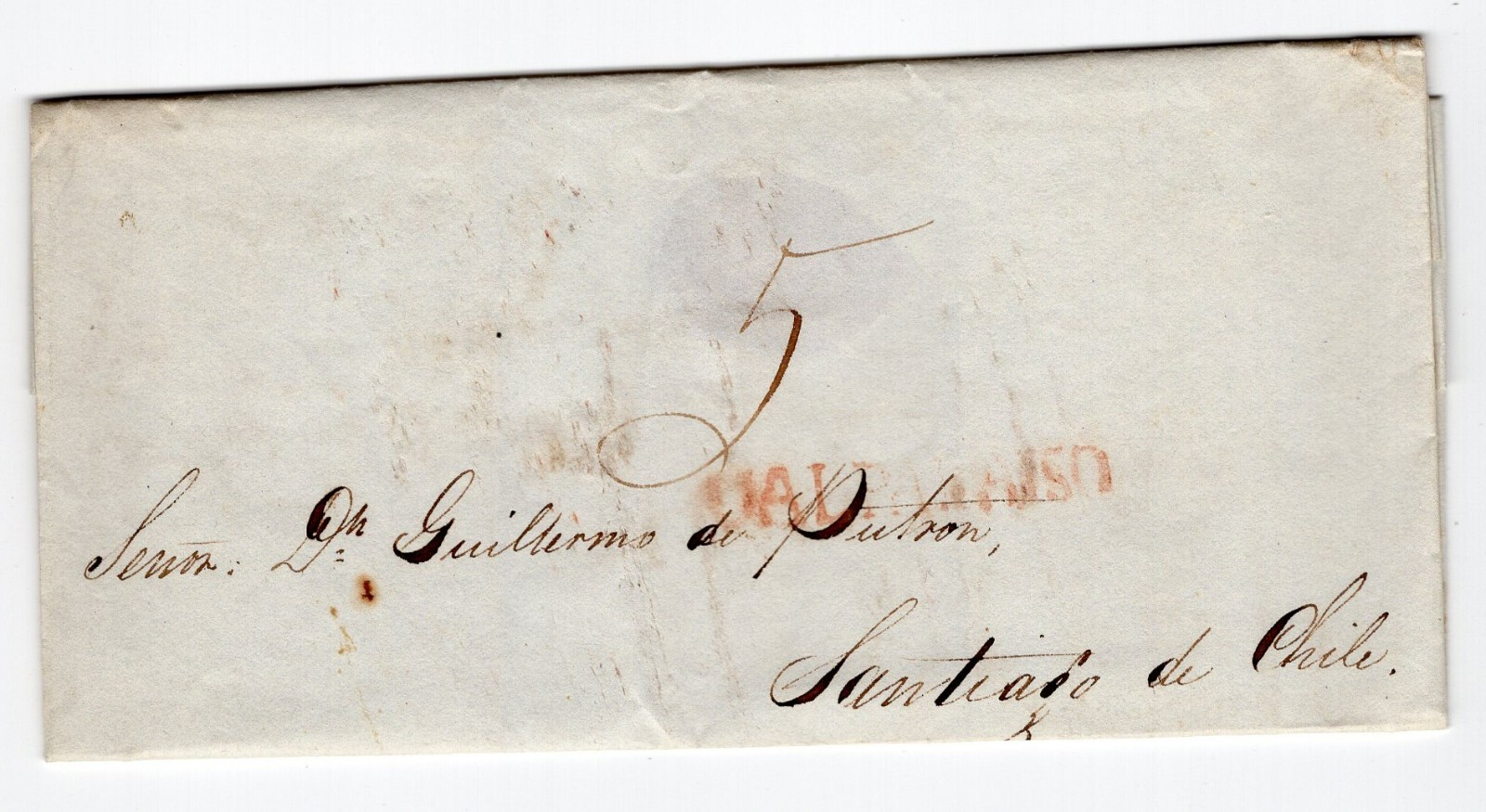 CHILE 1830 Prephilatelic prestamped folded cover lineal cancel UALPARAISO