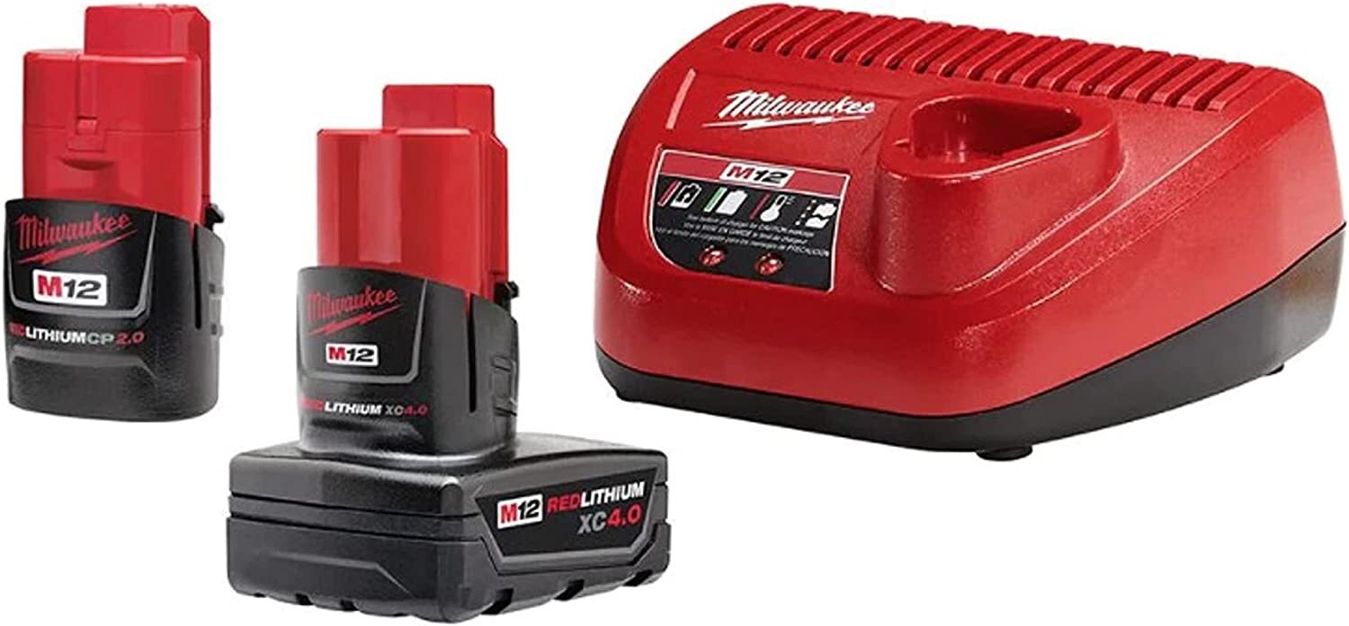 Milwaukee M12 12-Volt Lithium-Ion 4.0 Ah and 2.0 Ah Battery Packs and Charger Starter Kit (48-59-2424)