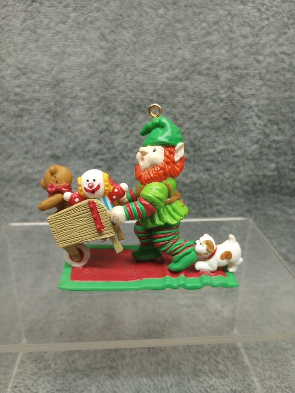 Vintage 1991 National Rennoc Wheelbarrow Elf Christmas Ornament