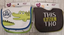 Infant Baby Boy Bibs Funny Sayings 8-Bibs Total Alligator Monster Lot of 2 NEW