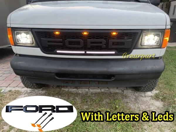 For 2003-2007 Ford E150 E250 E350 Grill Front Bumper Mesh Grille W/LED+Letter - Image 3 of 4