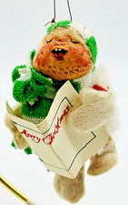 Annalee Choir Singer Ornament Caroler Striped Hat Scarf 3 inch 1985 Made in USA