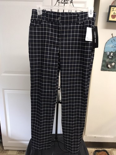 89th Madison Stretch Straight Leg Pants Size 10 Navy /yellow/green Plaid |  eBay
