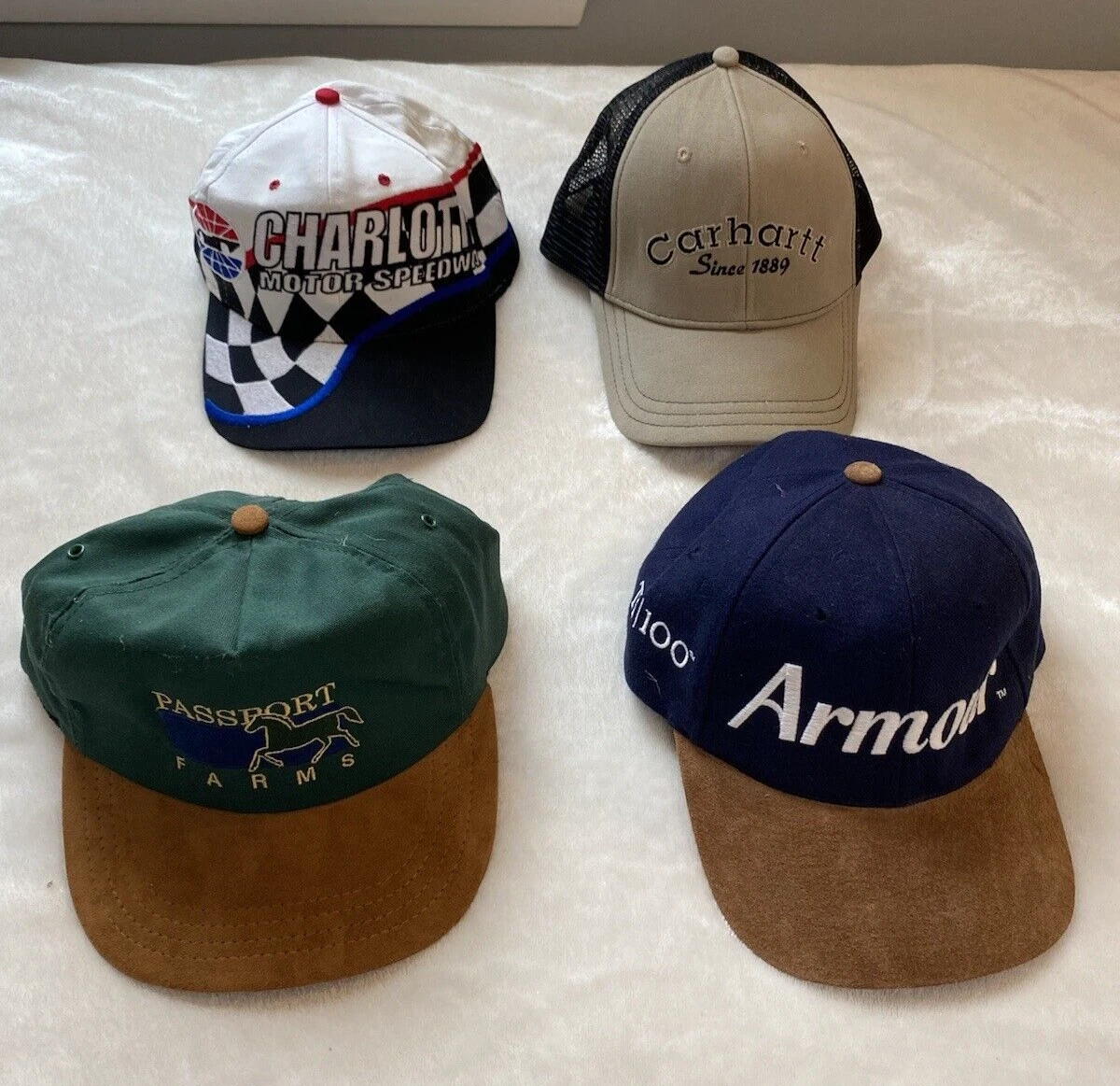 4 Baseball Hats Charlotte Speedway Carhartt Passport Farms Armour